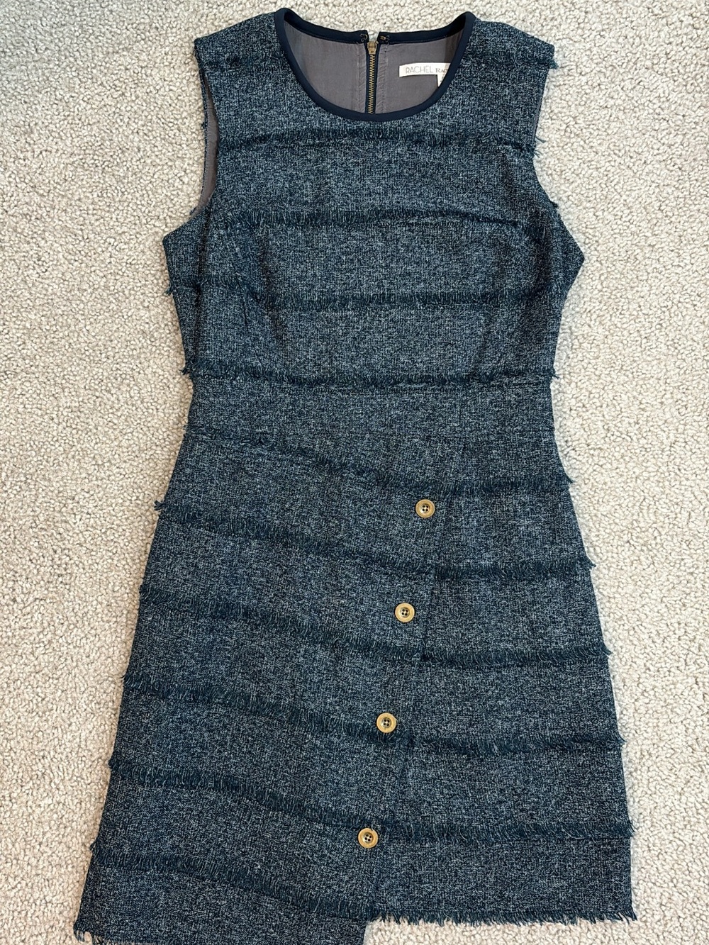 RACHEL Rachel Roy Navy Tweed Sleeveless Shift Dress with Gold Buttons